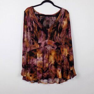 Torrid Babydoll Top Crinkle Gauze Smocked V-Neck Plus Size 2X Tie Dye